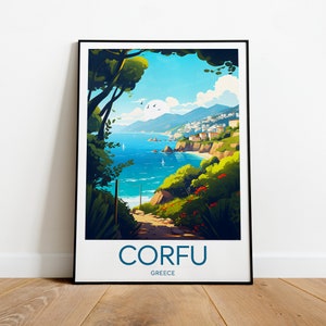 Corfu travel print - Greece, Corfu poster, Custom Text, Personalised Gift
