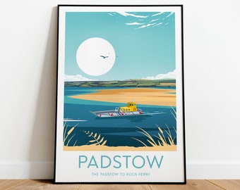 Padstow Ferry travel print - Cornwall - Padstow to Rock, Custom Text, Personalised Gift