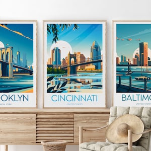 Impresión de viaje de Cincinnati - Estados Unidos, cartel de Cincinnati, impresión de Cincinnati, impresión de Ohio, regalo de boda, regalo de cumpleaños