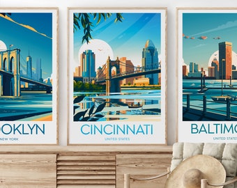 Cincinnati travel print - United States, Cincinnati poster, Cincinnati print, Ohio print, Wedding gift, birthday present