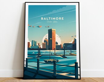 Baltimore traditional travel print - United States, Maryland, Baltimore poster, Wedding gift, Birthday present