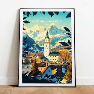 Cortina d&#39;ampezzo traditional travel print - Italy, Cortina d&#39;ampezzo poster, Cortina d&#39;ampezzo artwork, Cortina d&#39;ampezzo poster