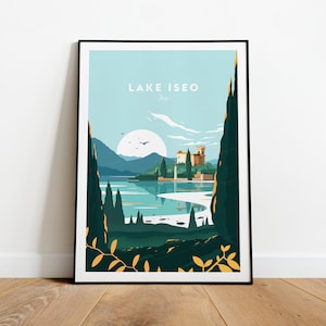 Lake Iseo traditional travel print - Italy, Custom Text, Personalised Gift