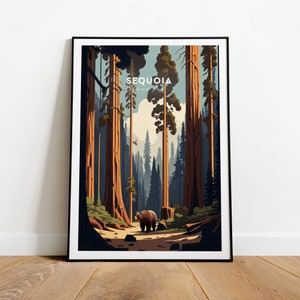 Sequoia traditional travel print - National Park, Sequoia print, Sequoia poster, Birthday present, Wedding gift