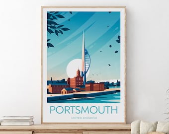 Impresión de viaje de Portsmouth - Reino Unido, póster de Portsmouth, regalo de boda, regalo de cumpleaños, texto personalizado, regalo personalizado