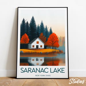 Saranac Lake travel print - New York, Saranac Lake poster, New York poster, Wedding gift, Birthday present, Custom Text, Personalised Gift