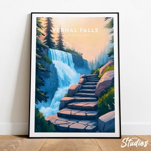 Vernal Falls traditional travel print - Yosemite National Park, Vernal Falls print, Vernal Falls poster, Vernal Falls artwork