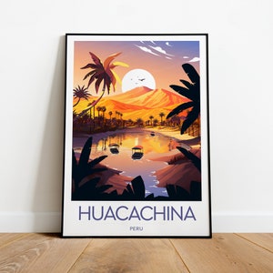 Huacachina travel print - Peru, Huacachina poster, Desert Oasis, Travel art, Wedding gift, Custom Text, Personalised Gift