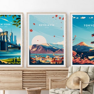 Island, Reykjavik traditioneller Reisedruck - Island, Reykjavík Plakat, Hochzeitsgeschenk, Geburtstagsgeschenk, kundenspezifischer Text, personalisiertes Geschenk
