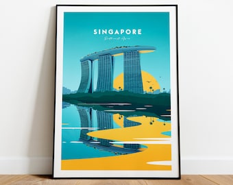 Impression de voyage traditionnelle de Singapour, affiche de Singapour, impression de Singapour, cadeau de mariage, cadeau d'anniversaire, texte personnalisé, cadeau personnalisé