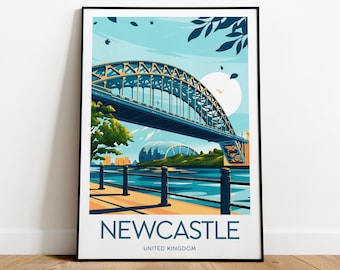 Newcastle Reisedruck - Großbritannien, Newcastle Poster, Hochzeitsgeschenk, Geburtstagsgeschenk, individueller Text, personalisiertes Geschenk