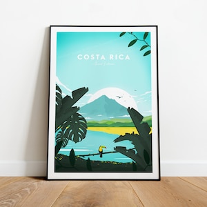 Impresión de viaje tradicional de Costa Rica, póster de Costa Rica, póster de San José, volcán Arenal, regalo de boda, texto personalizado, regalo personalizado