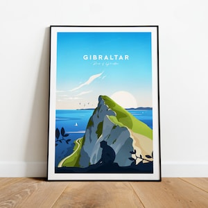Gibraltar traditional travel print - Rock of Gibraltar, Custom Text, Personalised Gift