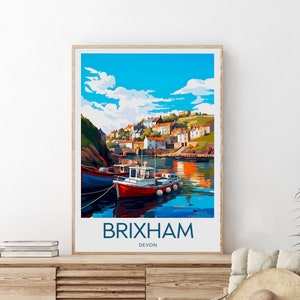 Brixham travel print - Devon, Brixham poster, Brixham artwork, Birthday gift, Wedding present