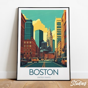 Boston travel print - United States, Boston poster, Boston illustration, Boston print, Massachusetts print, Wedding gift, birthday present