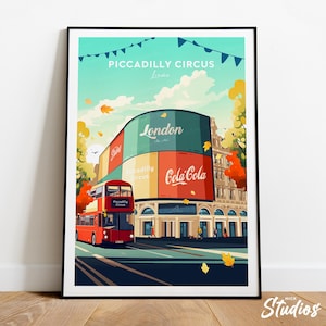 Piccadilly Circus traditional travel print - London, Piccadilly Circus poster, Piccadilly Circus artwork, Soho print, ChinaTown