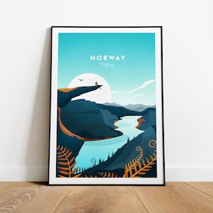 Norway traditional travel print - Trolltunga, Custom Text, Personalised Gift