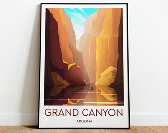 Impression de voyage dans le parc national du Grand Canyon - Arizona, affiche du Grand Canyon, oeuvre d'art du Grand Canyon et impression de parc national