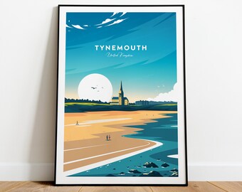 Tynemouth traditional travel print - Uk, Tynemouth poster, Wedding gift, Birthday present, Custom Text, Personalised Gift
