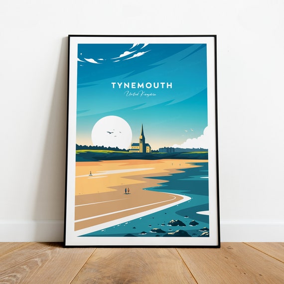 Tynemouth traditional travel print - Uk, Tynemouth poster, Wedding gift, Birthday present, Custom Text, Personalised Gift