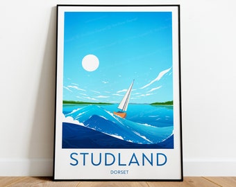 Studland Bay reisprint - Dorset, Studland poster, Bournemouth print, verjaardagscadeau, huwelijkscadeau, aangepaste tekst, gepersonaliseerd cadeau