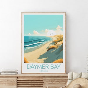 Daymer Bay travel print - Cornwall, Daymer Bay print, Daymer Bay poster, Cornwall print by NickStudios, Custom Text, Personalised Gift