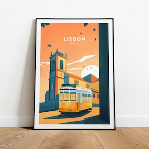 Lisbon evening traditional travel print - Portugal, Custom Text, Personalised Gift