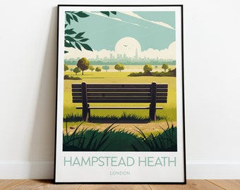 Hampstead Heath travel print - London, Hampstead Heath poster, London print, Wedding gift, Birthday present, Custom Text, Personalised Gift