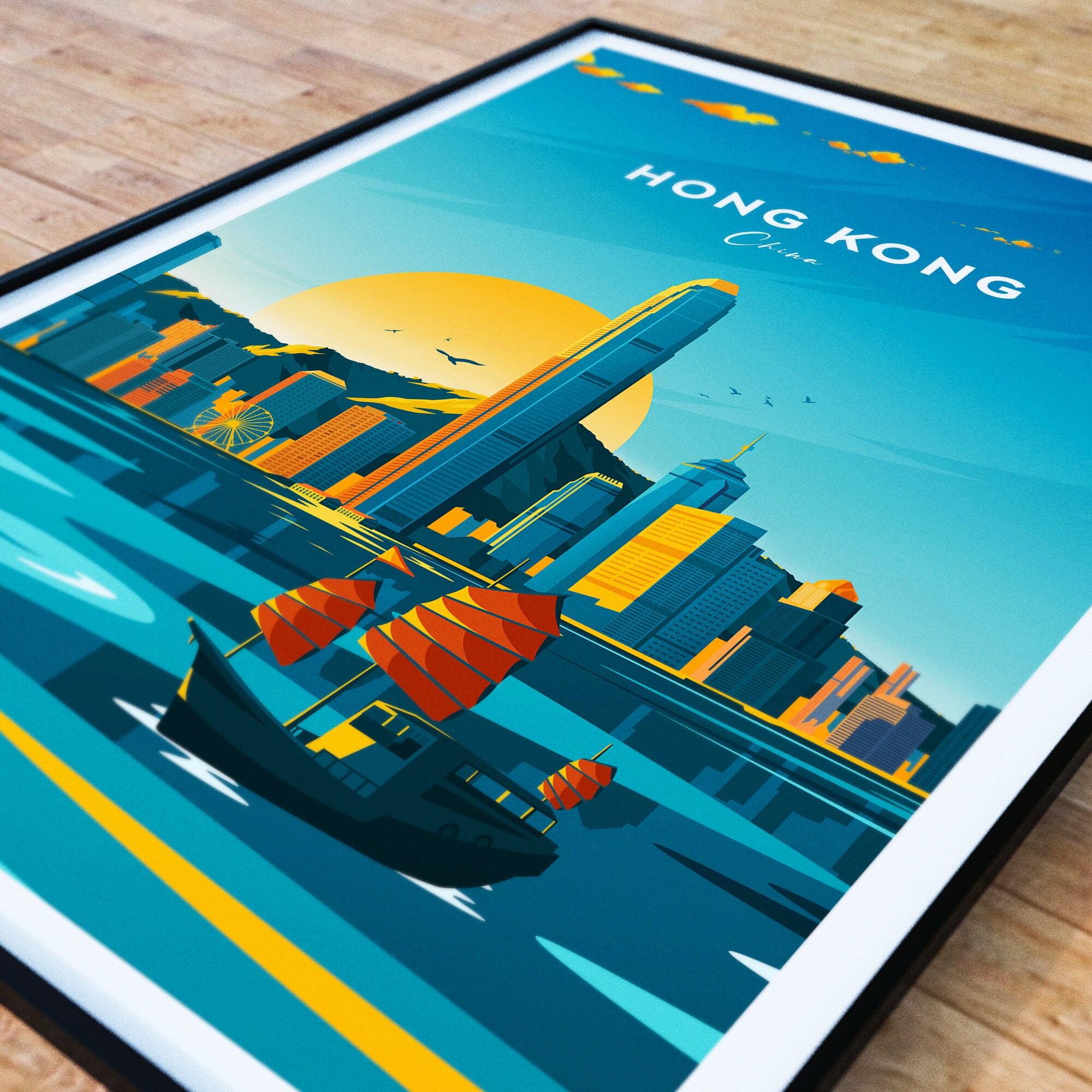 Discover Honk Kong traditional travel print - China, Hong Kong poster, Wedding gift, Birthday present