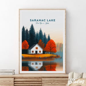 Saranac Lake traditional travel print - New York, Saranac Lake poster, New York poster, Wedding gift, Birthday present