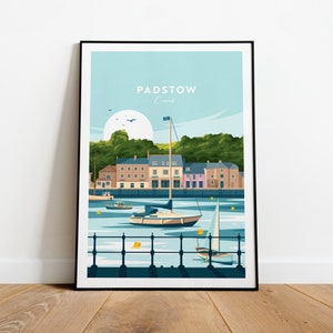 Padstow traditional travel print - Cornwall, Cornwall print, Padstow poster, Wedding gift, Birthday present, Custom Text, Personalised Gift