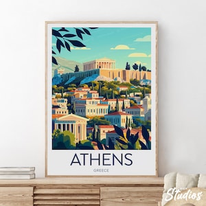 Impresión de viaje de Atenas - Grecia, póster de Atenas, póster de Grecia, obra de arte de Atenas, regalo de cumpleaños, regalo de boda, texto personalizado, regalo personalizado