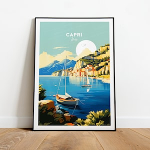 Capri traditional travel print - Italy, Capri poster, Capri art, Wedding gift, Birthday present, Custom Text, Personalised Gift