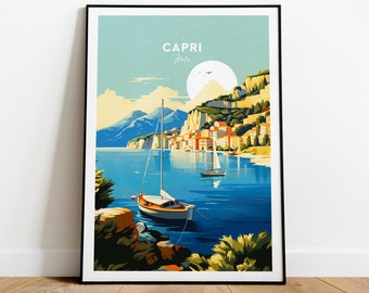 Capri traditional travel print - Italy, Capri poster, Capri art, Wedding gift, Birthday present, Custom Text, Personalised Gift