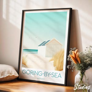Goring-by-Sea Reisedruck - England, Goring-by-Sea Poster, Goring-by-Sea Wandkunst, Goring gerahmter Druck, benutzerdefinierter Text, personalisiertes Geschenk