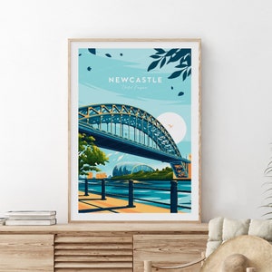 Impressão de viagem de Newcastle - Reino Unido, pôster de Newcastle upon Tyne, presente de casamento, presente de aniversário, texto personalizado, presente personalizado