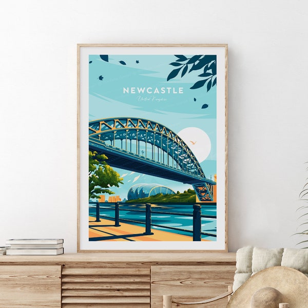 Newcastle travel print - United Kingdom, Newcastle upon Tyne poster, Wedding gift, Birthday present, Custom Text, Personalised Gift