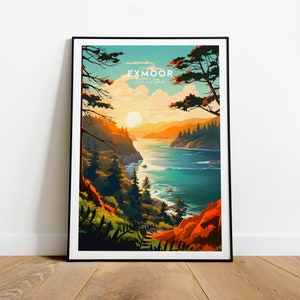 Exmoor traditional travel print - National Park, Exmoor poster, Exmoor art. Wedding gift, Birthday present, Custom Text, Personalised Gift