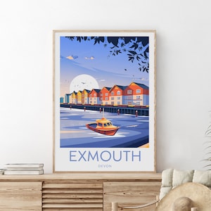 Exmouth travel print - Devon, Exmouth poster, Exmouth print, Wedding Gift, Birthday present, Custom Text, Personalised Gift