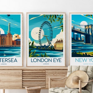 Stampa di viaggio London Eye - Londra, poster London Eye, opera d'arte di Londra, regalo di nozze, regalo di compleanno, testo personalizzato, regalo personalizzato