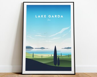 Lake Garda traditional travel print - Italy, Lake Garda print, Lake Garda poster, Italy print, Italy poster by NickStudios