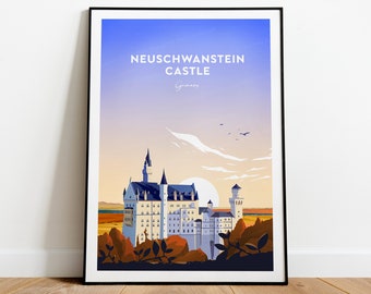 Kasteel Neuschwanstein traditionele reisprint - Duitsland, aangepaste tekst, gepersonaliseerd cadeau