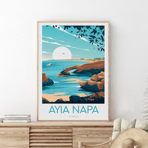 Ayia Napa travel print - Cyprus, Ayia Napa poster, Ayia Napa artwork, Wedding gift, Birthday present, Custom Text, Personalised Gift