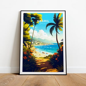 Negril traditional travel print - Jamaica , Negril Poster, Custom Text, Personalised Gift