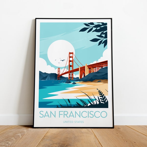 San Francisco Reisedruck - Golden Gate Bridge, San Francisco Poster, USA Poster, Hochzeitsgeschenk, Individueller Text, personalisiertes Geschenk