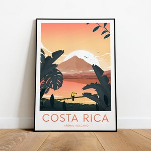Costa Rica evening travel print, Costa Rica poster, San José poster, Areanal volcano, Wedding gift, Custom Text, Personalised Gift