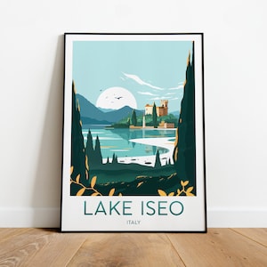Affiche de voyage sur le lac d'Iseo - Italie, texte personnalisé, cadeau personnalisé