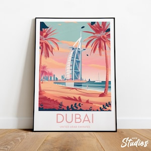 Dubai travel print - United Arab Emirates, Dubai poster, Dubai artwork, Burj khalifa art, Travel print, Wedding gift, Custom Text
