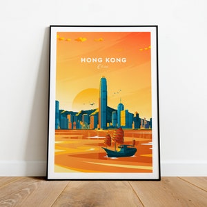 Honk Kong evening traditional travel print - China, Hong Kong poster, Wedding gift, Birthday present, Custom Text, Personalised Gift