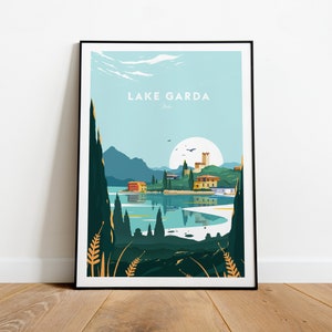 Lake Garda traditional travel print - Italy, Lake Garda print, Lake Garda poster, Italy print, Italy poster by NickStudios